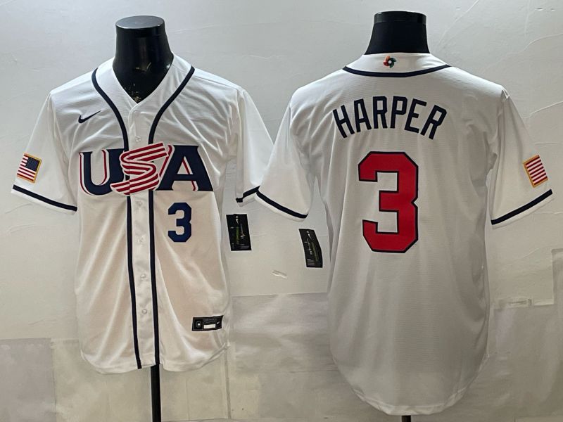 Men 2026 World Cub USA #3 Harper White Game Nike MLB Jersey style 003
